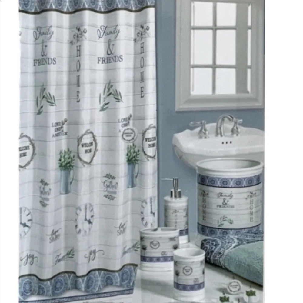 Modern Farmhouse Shower Curtain Hooks Set of 12 Welcome Home White Green Brown